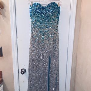 Silver Blue Ombré Prom Dress
